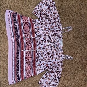 Floral and Striped Off-Shoulder Dress